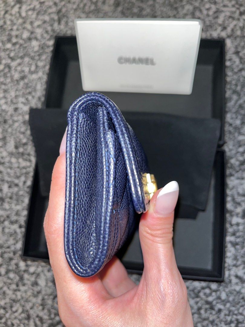 Chanel card holder, dark blue caviar leather GHW - 9brandname