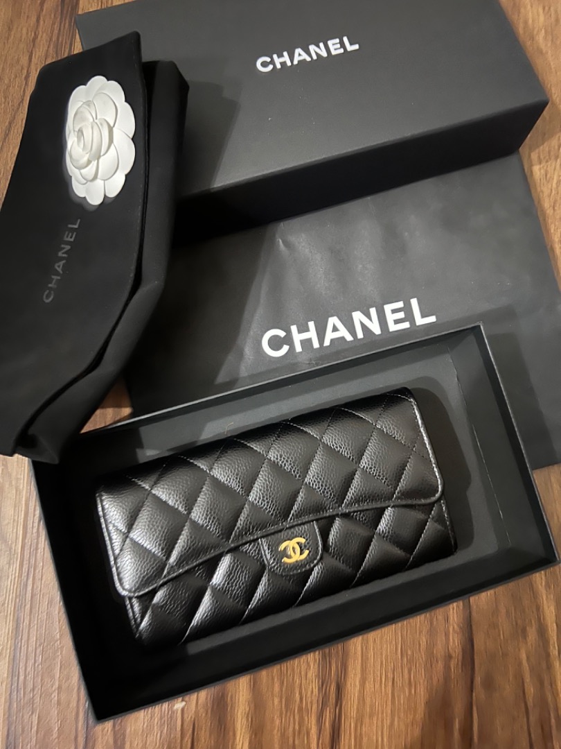 Chanel classic long flap wallet caviar sales