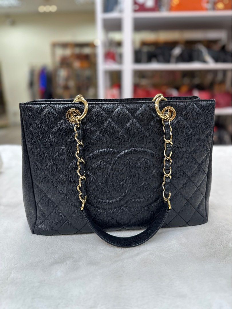 Chanel GST Gray Taupe Quilted Caviar with silver hardware