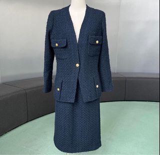 CHANEL, Jackets & Coats, 9s Vintage Chanel Size 42 Cream Silk Skirt Suit  Set