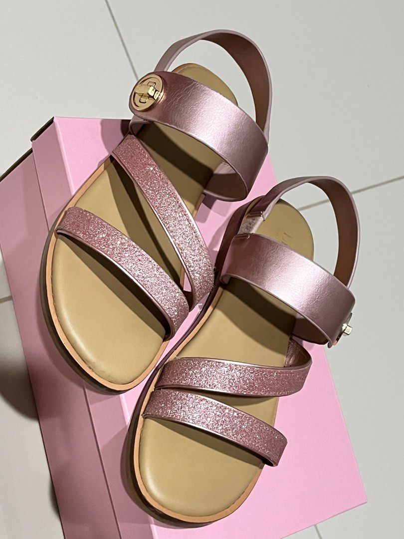 Charles Keith Girls Yara Glittered Metallic Buckle Sandals Flats Open toe
