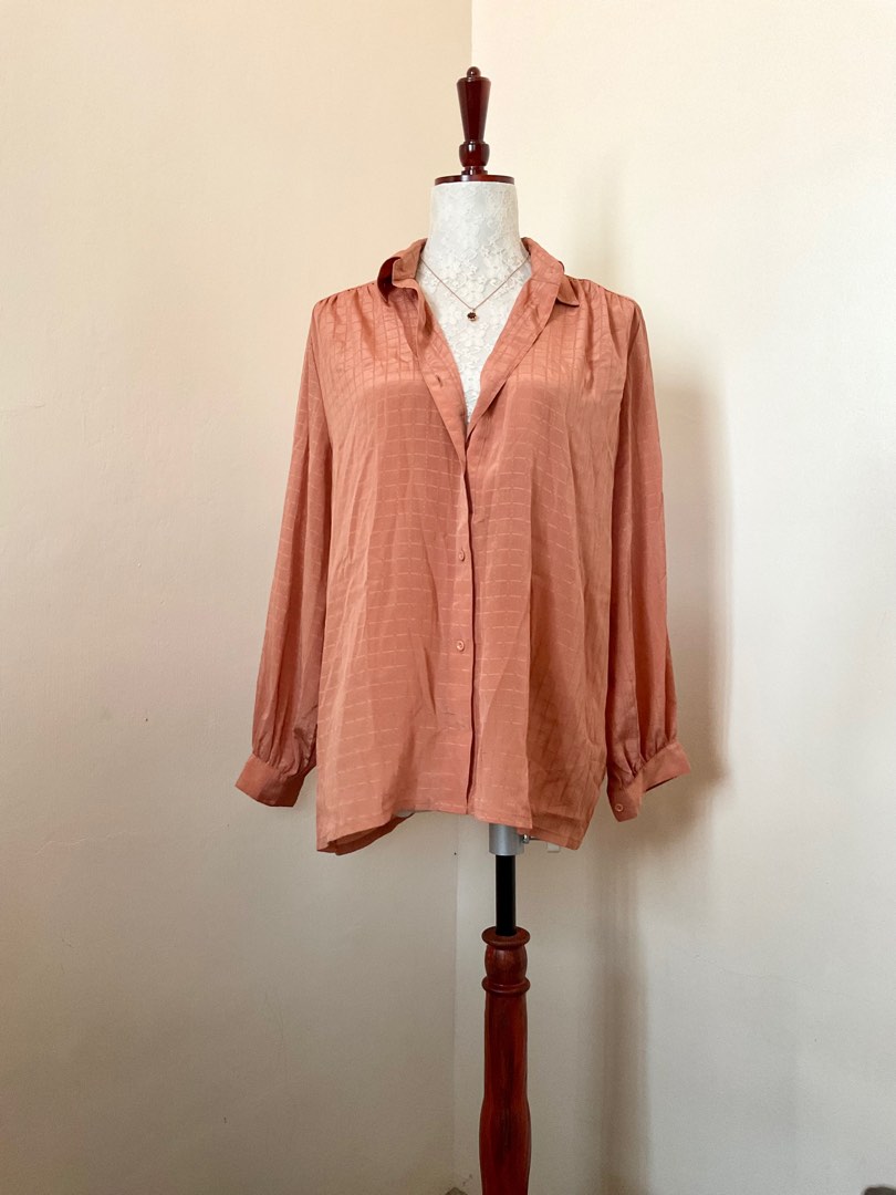 CDG Button Down Top - Coral Polka Dot Rayon