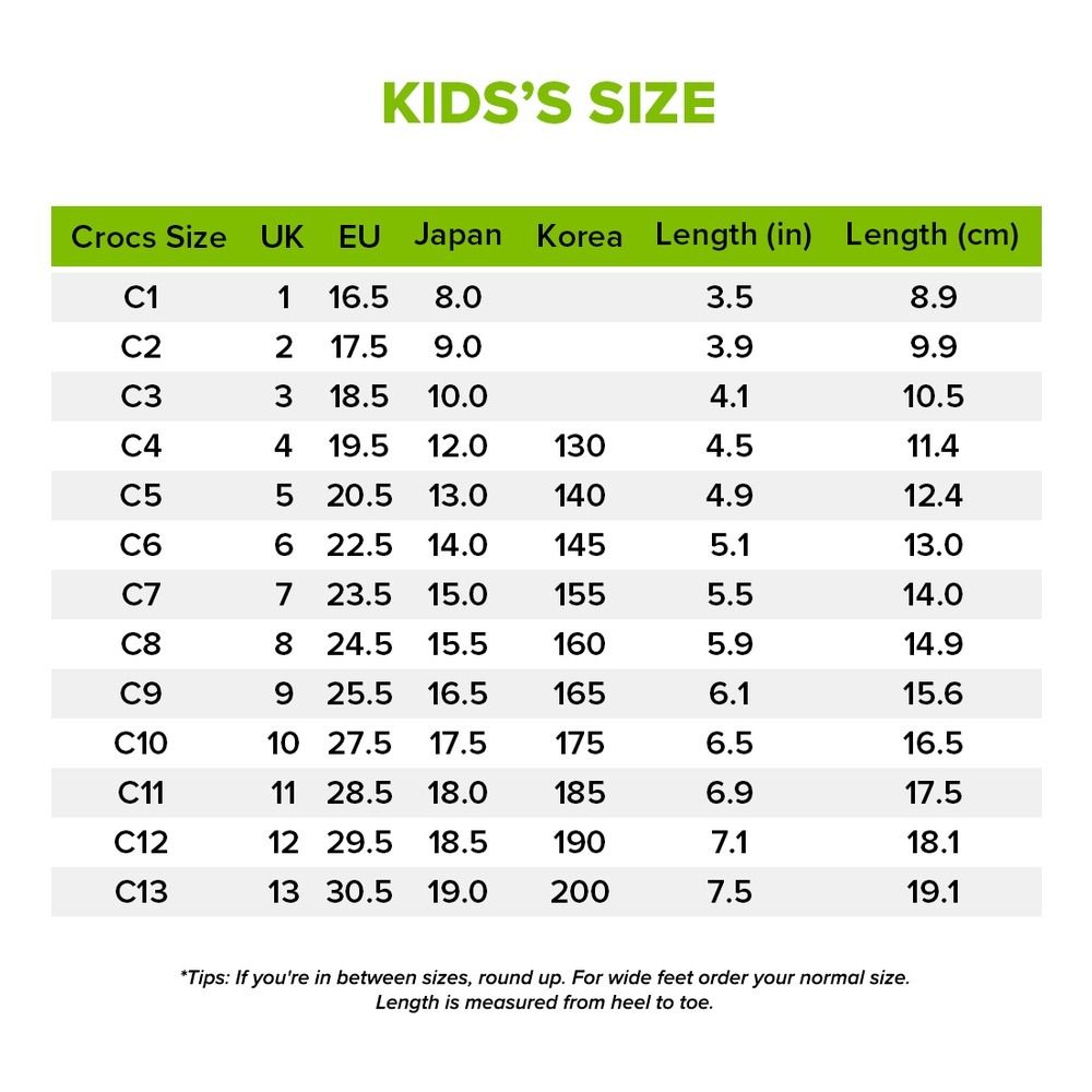 Crocs size sales chart junior