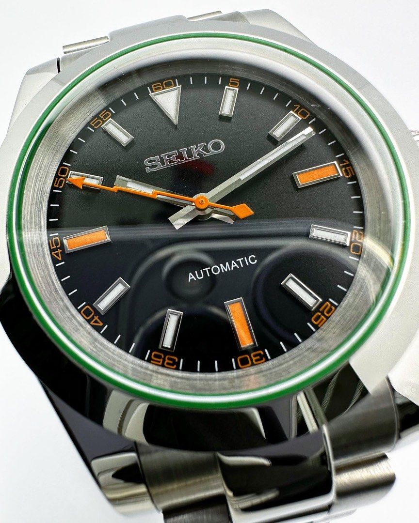 Custom Seiko Mod Black Milgauss with green gasket 39mm Women s