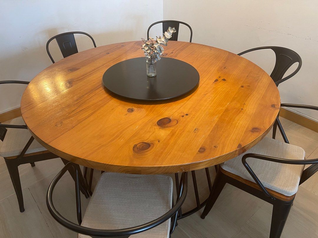 Solid Wood Round Circle Dining Table (150cm), Furniture & Home Living