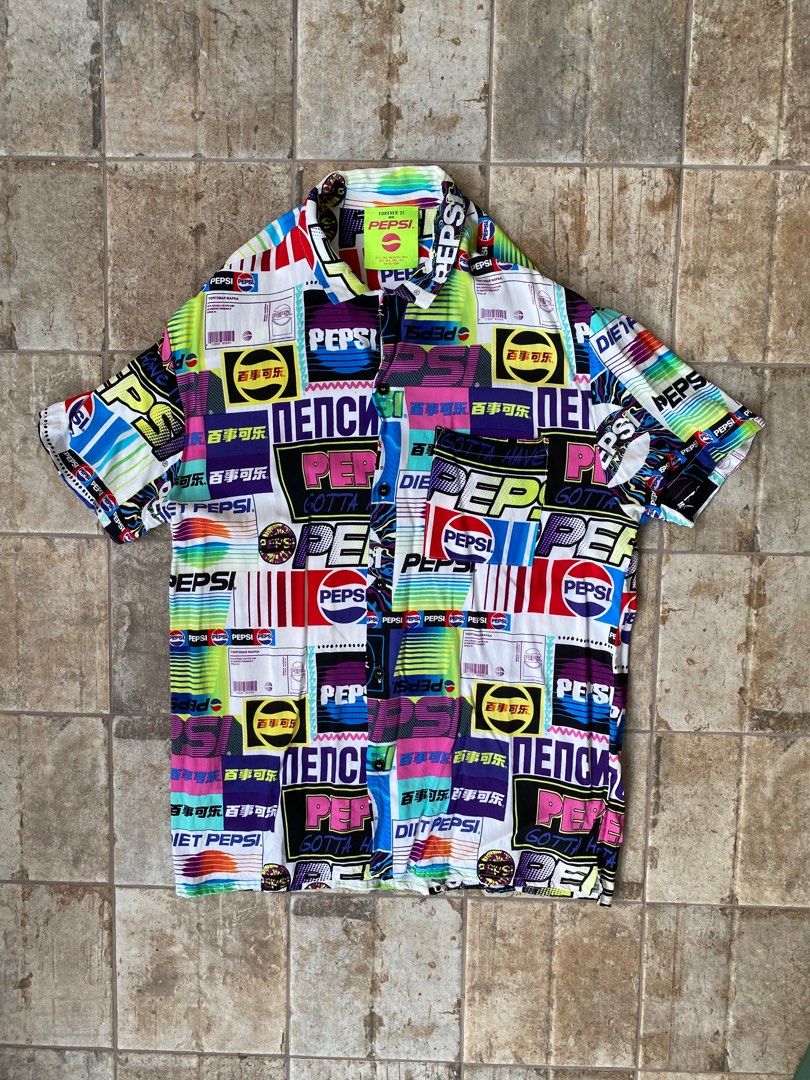 Forever 21 x Pepsi All Over Print Polo Button Down Shirt Men s