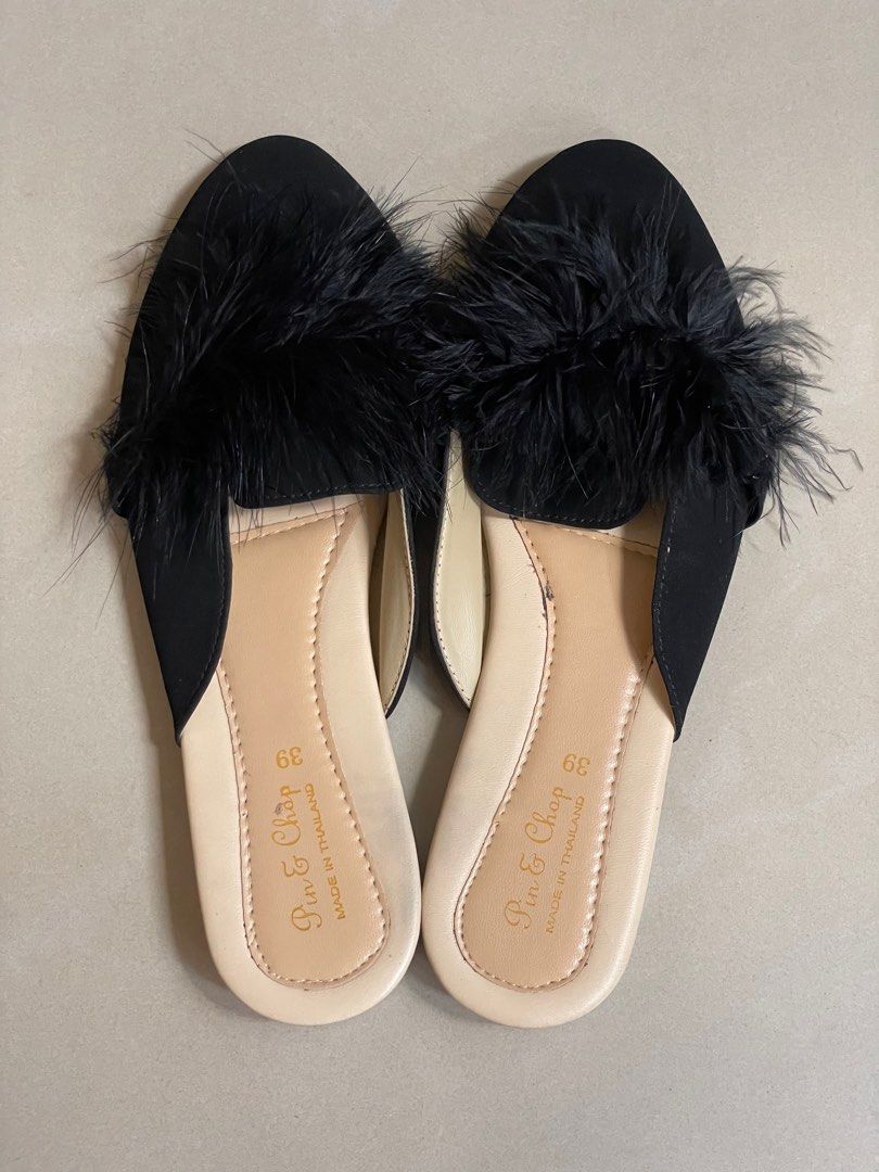 Furry mules slip ons