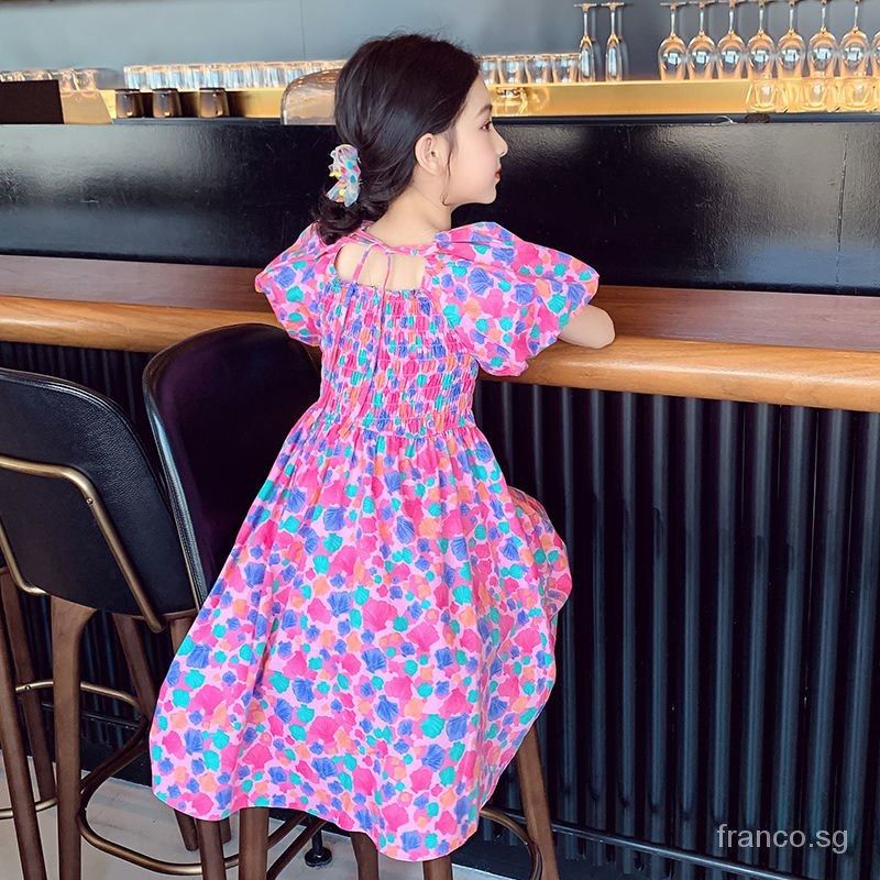 Girls Floral Dress Summer Thin 2023 New Western Style Girl Middle