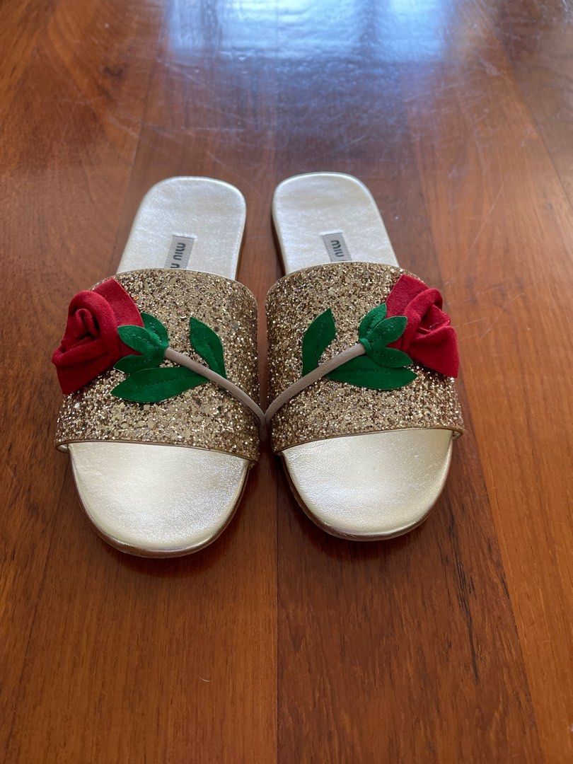 Miu miu gold glitter shoes clearance