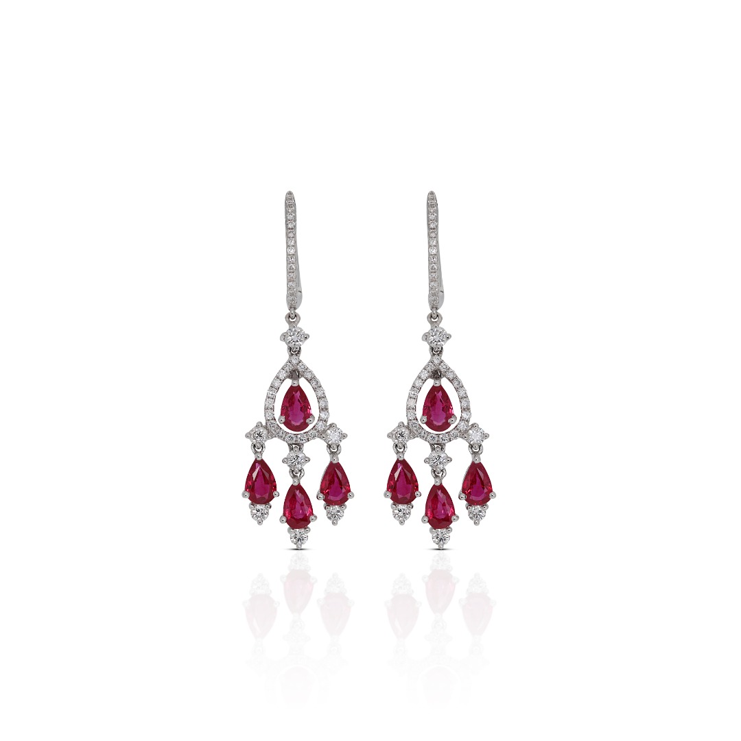 Gorgeous Pave Earrings with Ruby and Diamonds Women s Fashion
