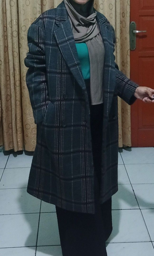 Harga Nett Coat Wool Zara Tartan tweed Premium Unisex