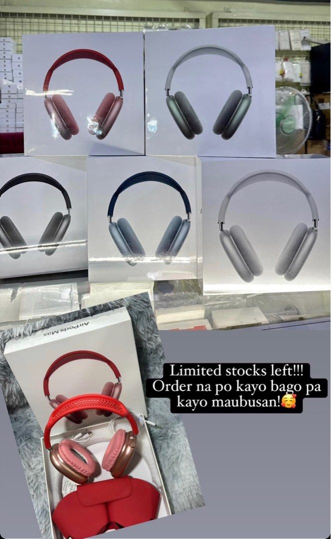 Headset Airpods Max 🎧 (Category: Headphones & Headsets) located in Manila. Submitted by TekiCashGadgetsph (Listing ID 1262916263, Image 1). Description: Airpods max headset AIRPODS MAX 🎧 Package List: ✅ Headset ✅ Charging Cable ✅ Leather Case ✅ User Manual ✅ Audio Cable SPECIFICATIONS: ✨Active Noise Cancellation ✨Apple Design Dynamic Driver ✨Transparency Mode ✨Smart Case ✨Lightning USB-C Cable ✨Bluetooth: 5.0 Wireless Technology. ✨Battery: 20 H