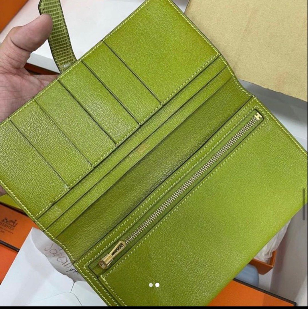 Hermes Vert Anis Ostrich Zip Wallet