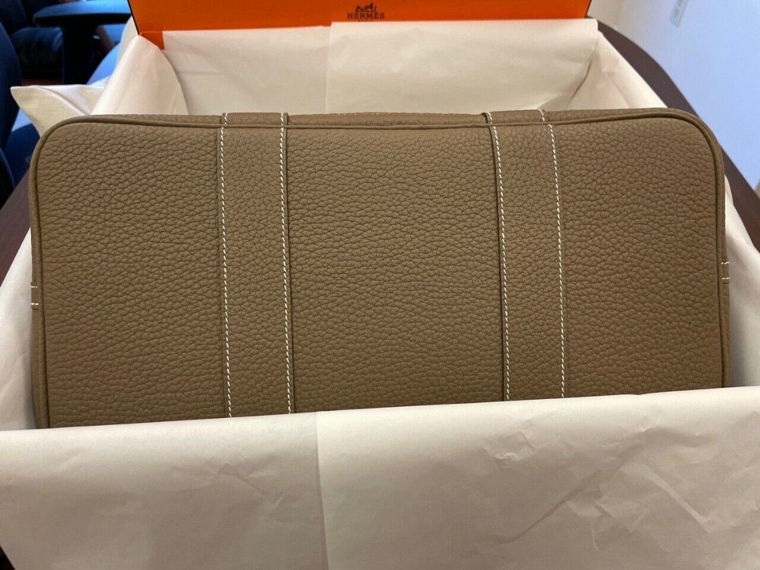 HERMES Garden Party PM Tote Bag Veau Negonda Leather Etoupe Purse