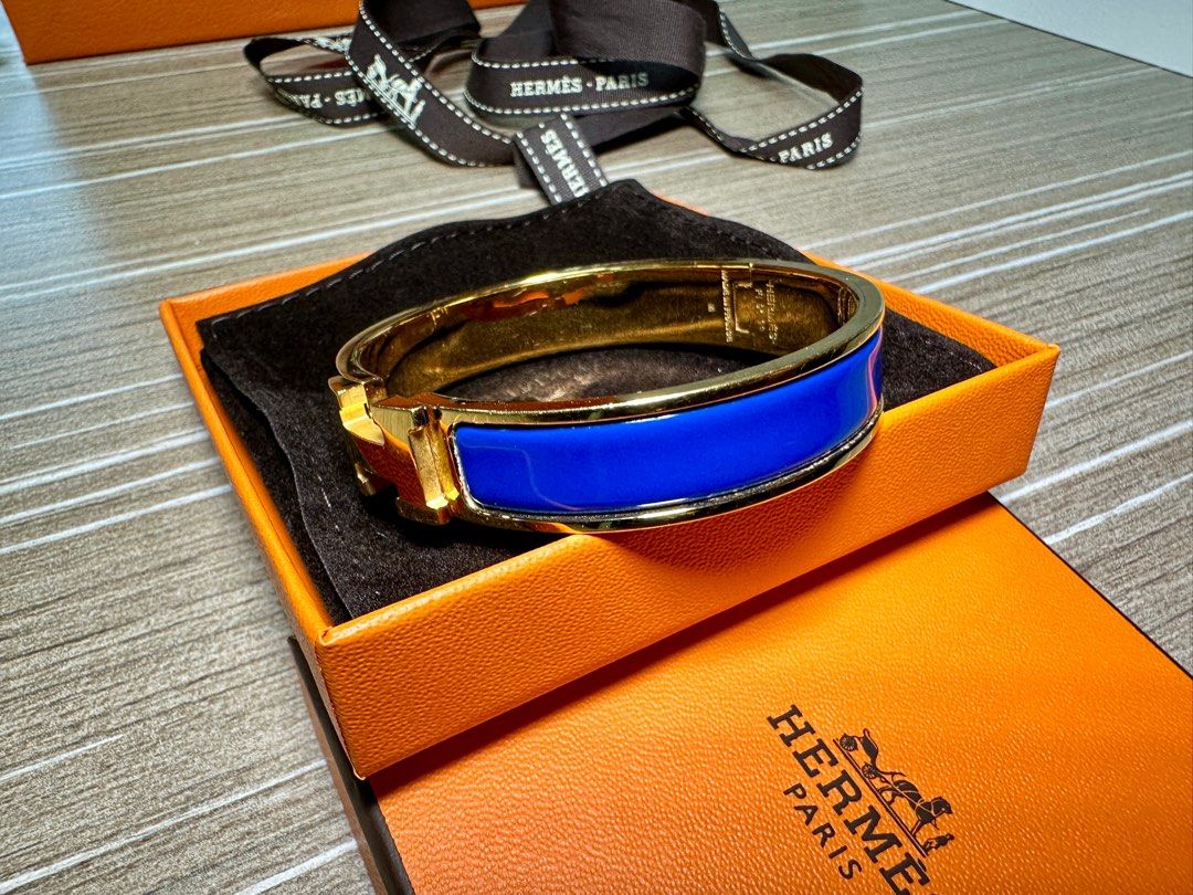 Hermes Narrow Clic H Bracelet (Royal Blue/Yellow Gold Plated) - PM