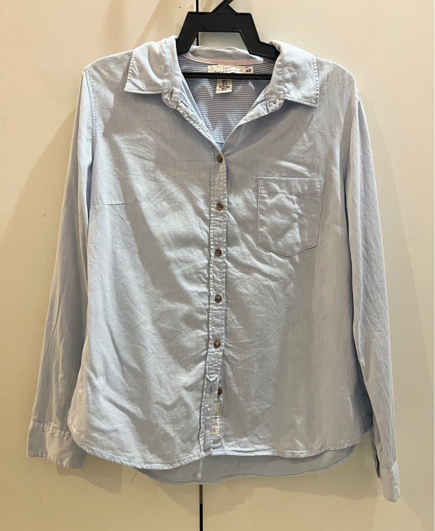 H M Light Blue Blouse Women s Fashion Tops Blouses on Carousell