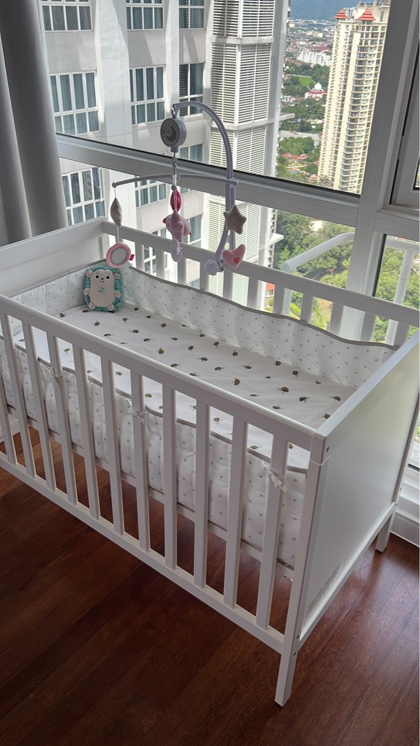 IKEA cot + mattress+bumper+sheets, Babies & Kids, Baby Nursery & Kids