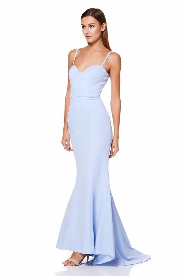 women's light blue maxi dress Avec Les Filles Women's V-Neck Laced-Up Bias Cut Gown Dress - Aqua