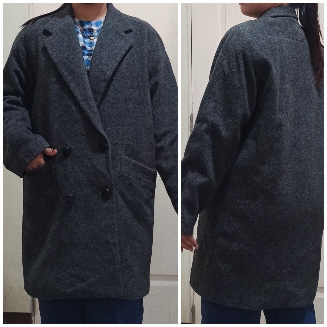 JONES NEW YORK PLUS SIZE MIDNIGHT GRAY MIDI WOOL COAT WINTER