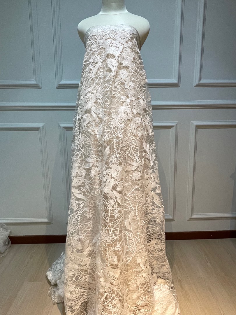 Kain brokat putih cocok untuk baju pengantin, baju pesta, dll, Barang