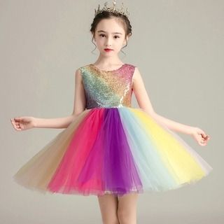 Rainbow party dress girl cheap