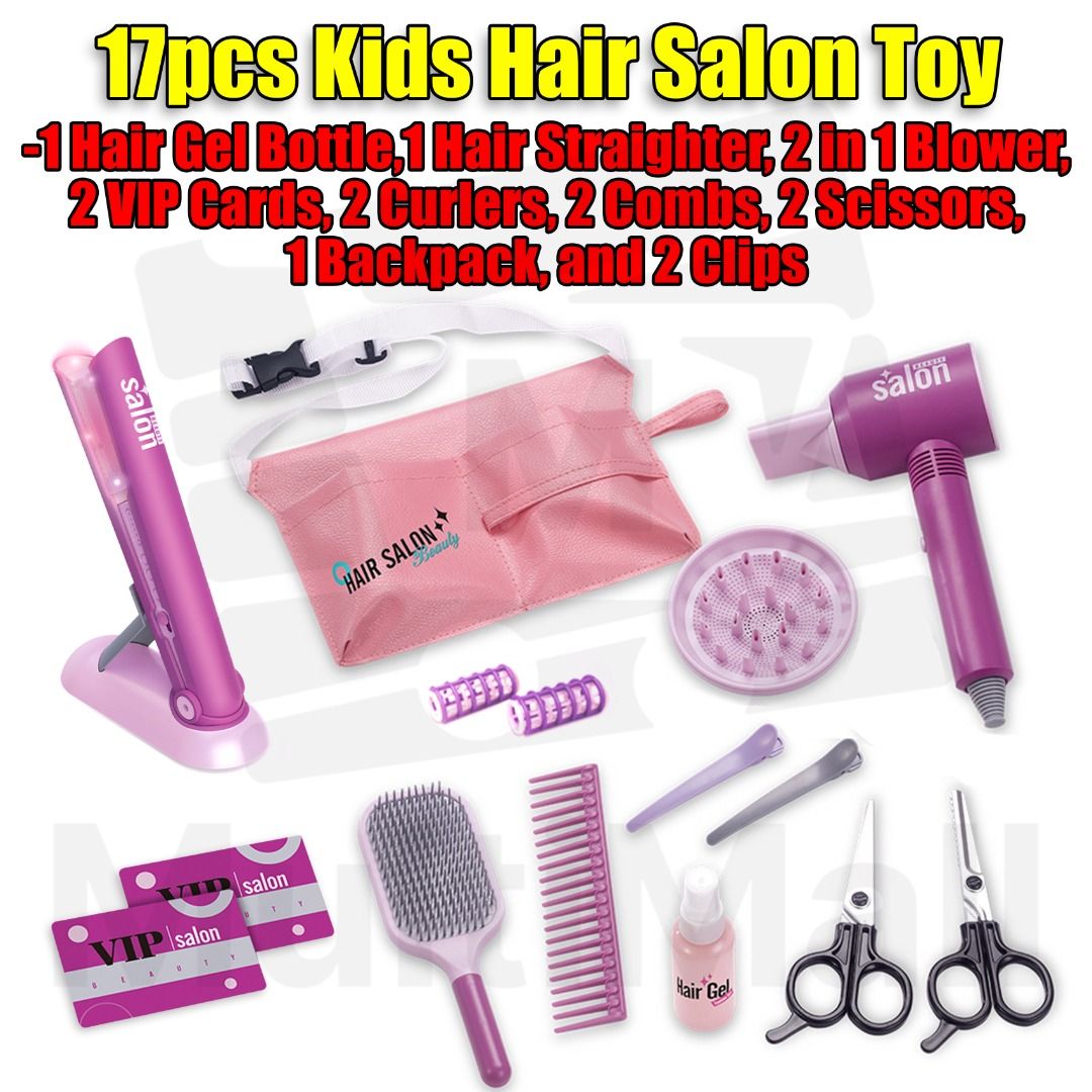 Kids Toys Pretend Play Hairdressing Hair Simulation Game Children Hair  Styling Tools Blow Dryer Curler Makeup Kit Toys For Girls