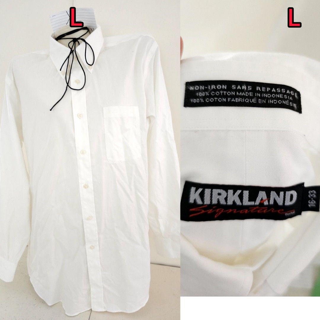 Kirkland Signature Noniron White Longsleeves Collar Polo Shirt Top For men and women unisex