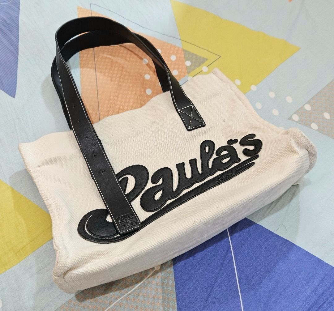 Loewe Paurazu Ibiza Unisex Canvas,Leather Tote Bag Off-white