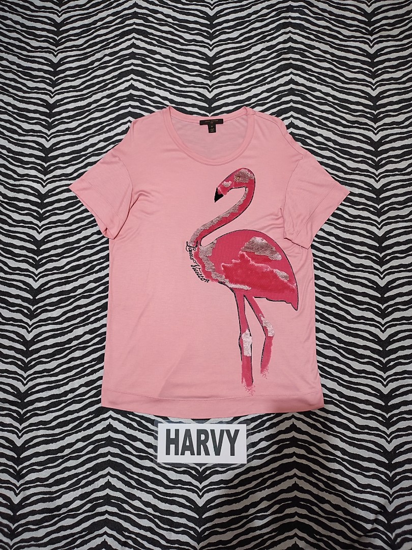 Louis Vuitton Pink Cotton Sequin Embellished Flamingo T Shirt M Louis  Vuitton