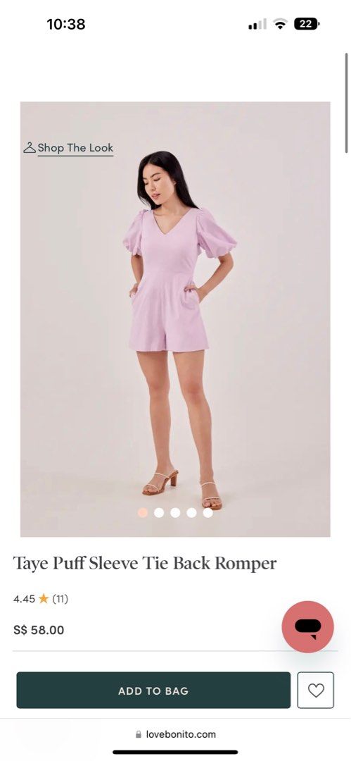 Love bonito taye puff sleeve tie back romper, Women's Fashion