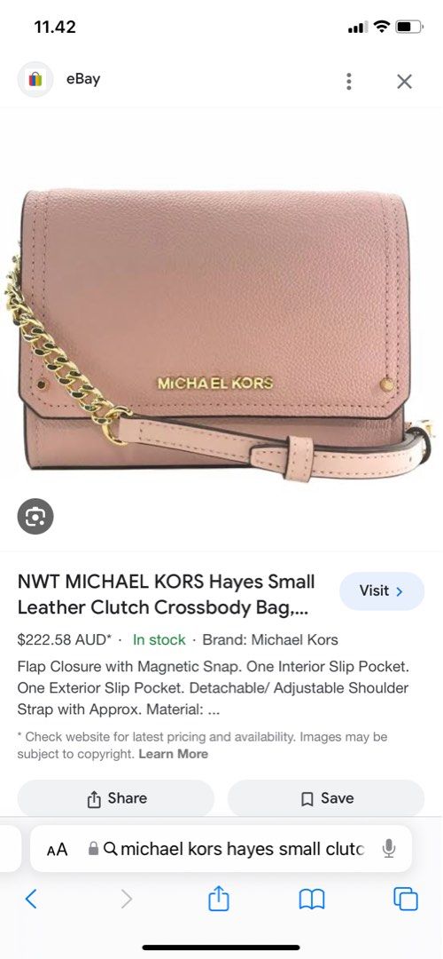 NWT MICHAEL KORS Hayes Small Leather Clutch Crossbody Bag, Pink