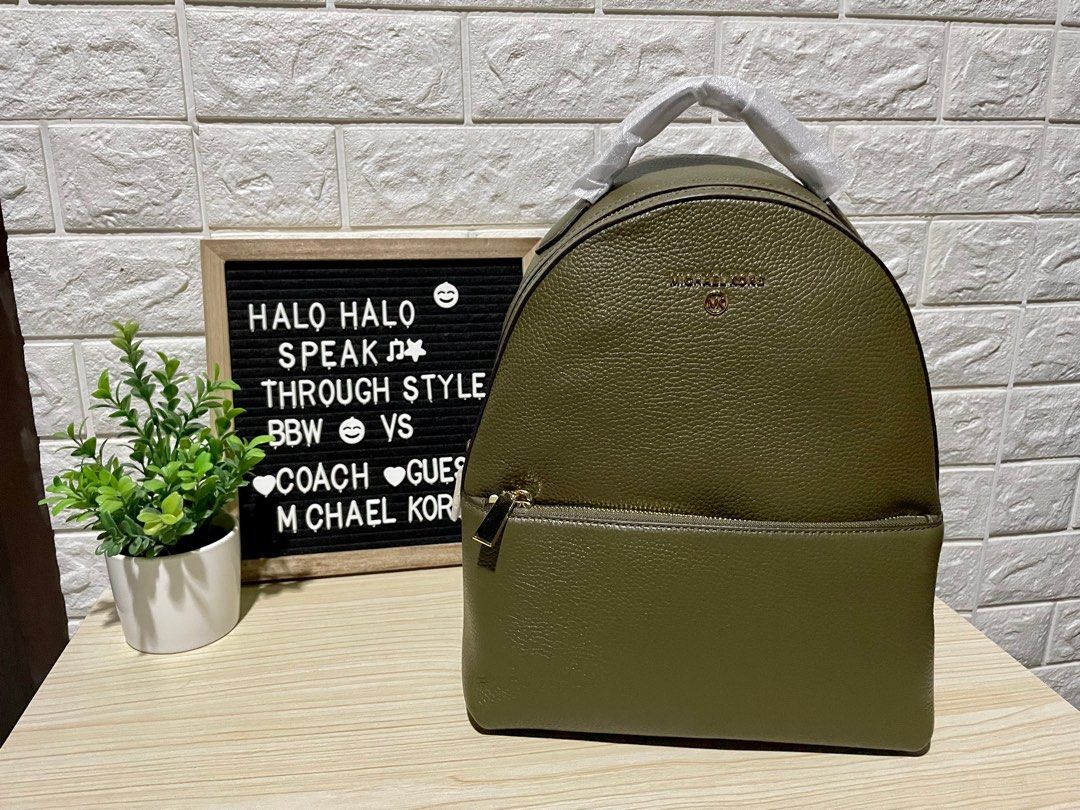 Michael Kors Valerie Medium Pebbled Leather Backpack Olive Luxury