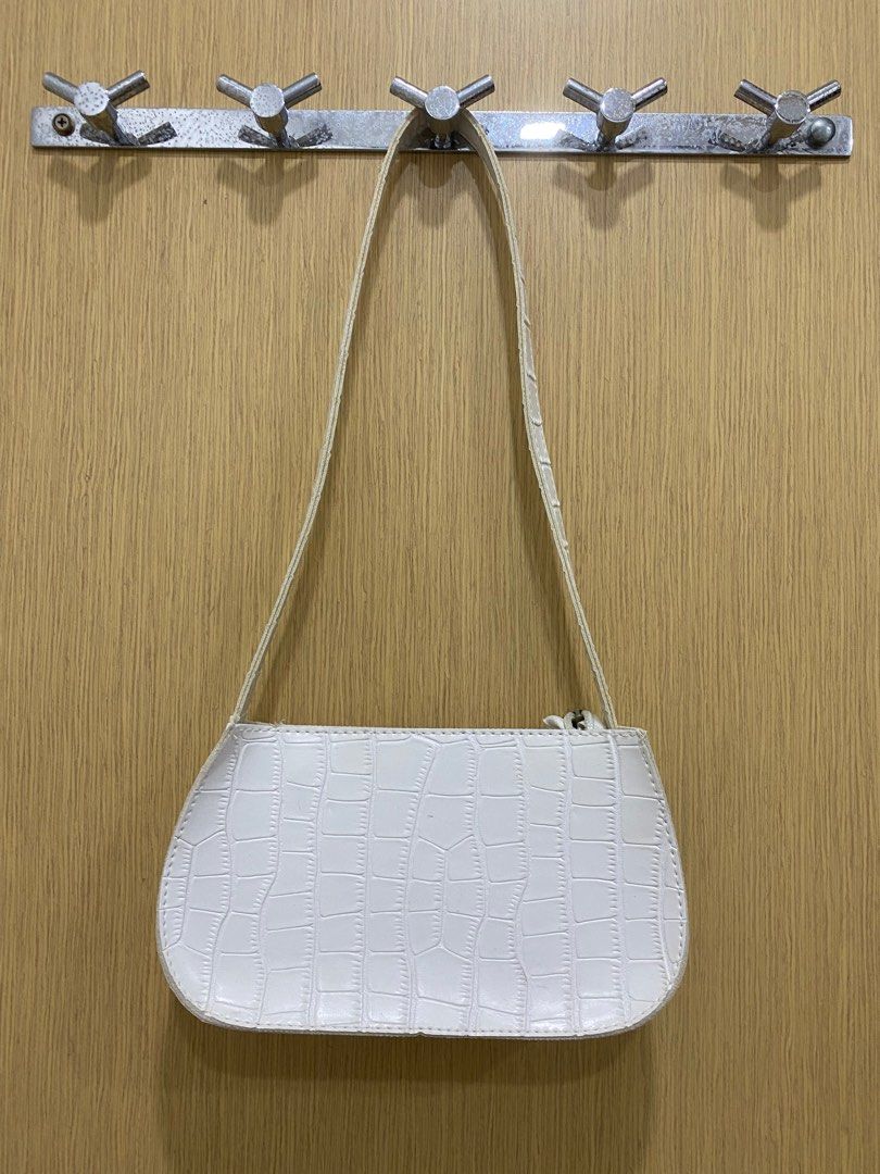 Mini White Croc Embossed Shoulder Bag