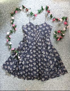 M-L dainty ruffles cute sweetheart medium large gray sleeveless dress for teens and young women