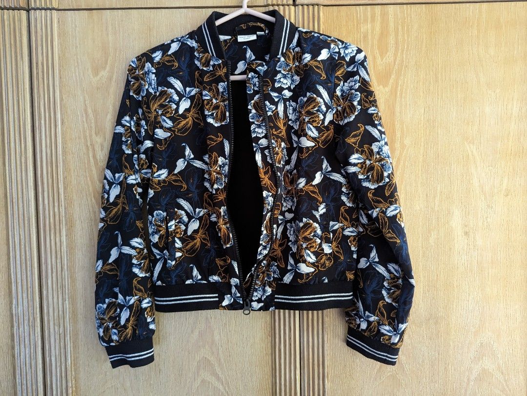 Navy floral print Bomber Jacket children outerwear long sleeve