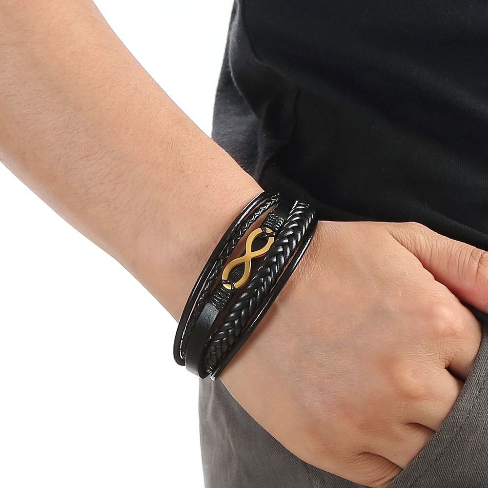 Gold and leather bracelet mens outlet