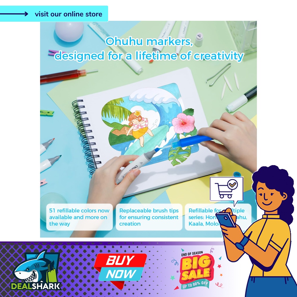 Ohuhu Alcohol Markers Brush Tip 104color Art Marker Set for Artists