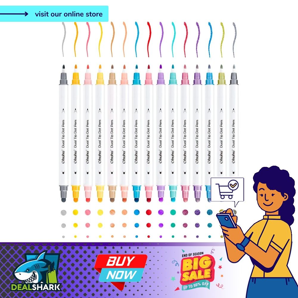 Ohuhu Dual Tip Dot Markers: 15 Colors Dot Marker Pens (Fine & Dot) for Kids  Adults Water-Based Ink Metallic & Regular Colors Dot Pens for Journaling  Scrapbooking DIY Highlighting Drawing Markers