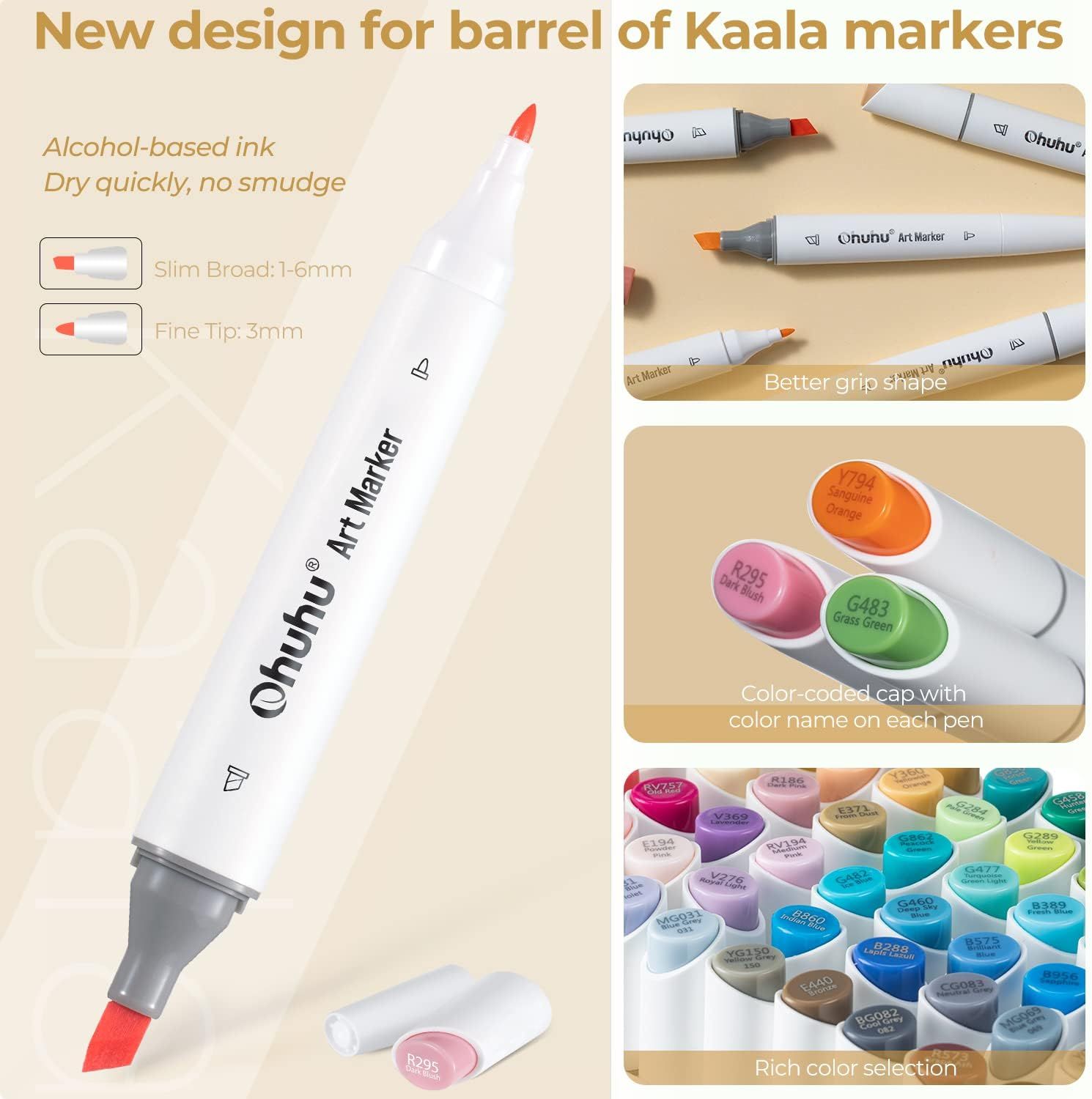 Ohuhu Alcohol Markers 48 Pastel Colors- Double Tipped Art Marker Set for  Artists Adults Coloring Sketching Illustration - Chisel & Fine Dual Tips -  Oahu of Ohuhu Markers - Alcohol-based Refillable Ink 
