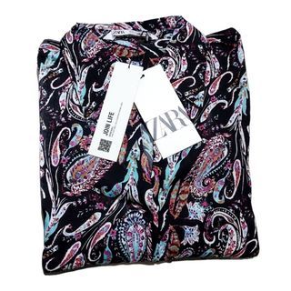 Original New Zara Kemeja Wanita Satin Batik Hitam Paisley Jumbo Oversize Big Size