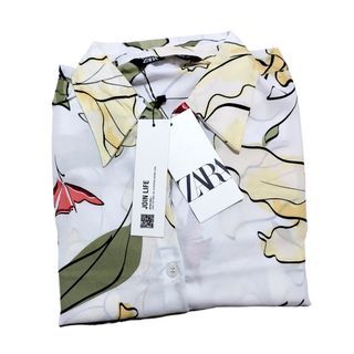 Original New Zara Kemeja Wanita Baby Silk Putih Motif Bunga Kuning Jumbo Oversize Big Size