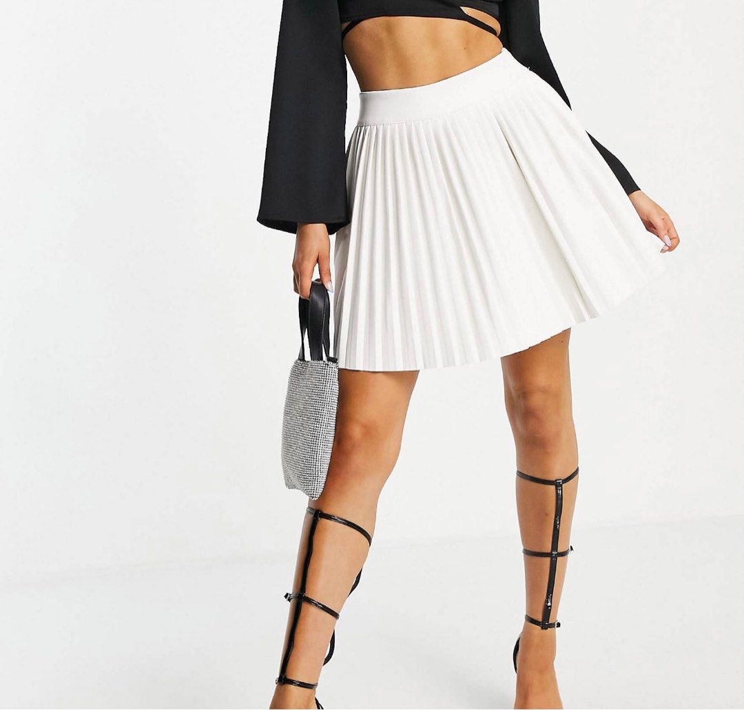 White leather discount pleated skirt