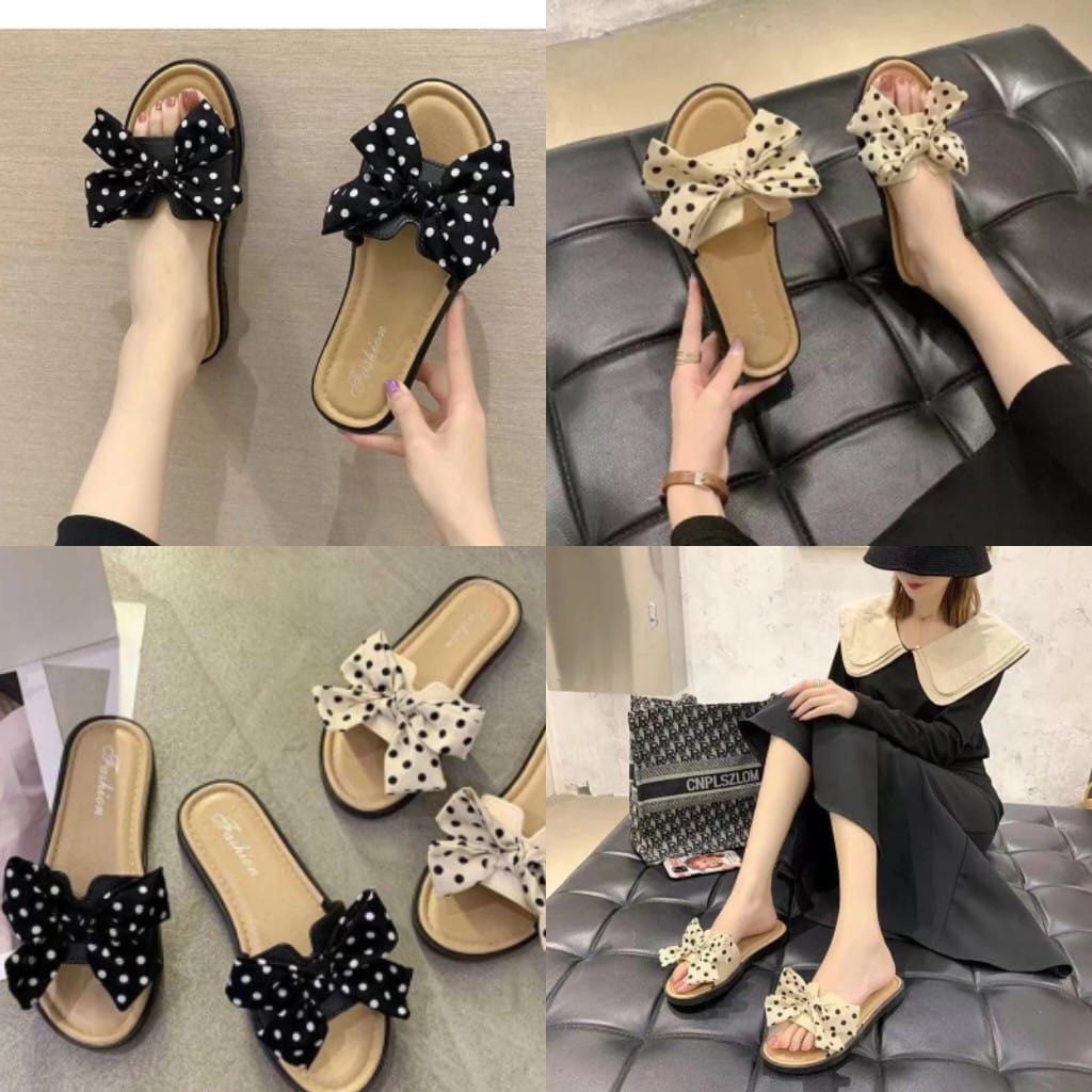 Polkadot Ribbon Slippers Casual for female