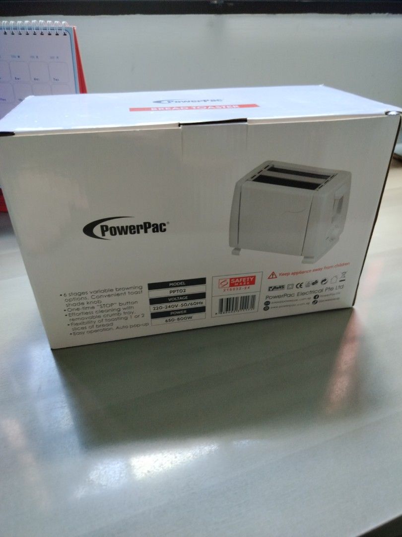 PowerPac 2 Slice Pop-Up Bread Toaster PPT02, TV & Home Appliances ...