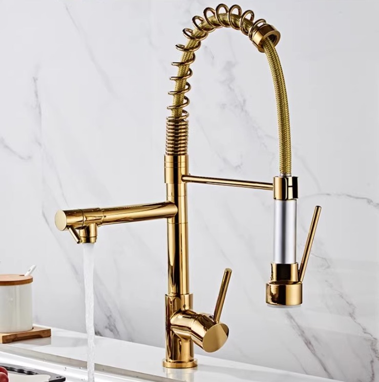 Premium Gold Kitchen Tap / Pull Out Gun Spring Spout Sink Tap - Color Golden, Furniture & Home ...