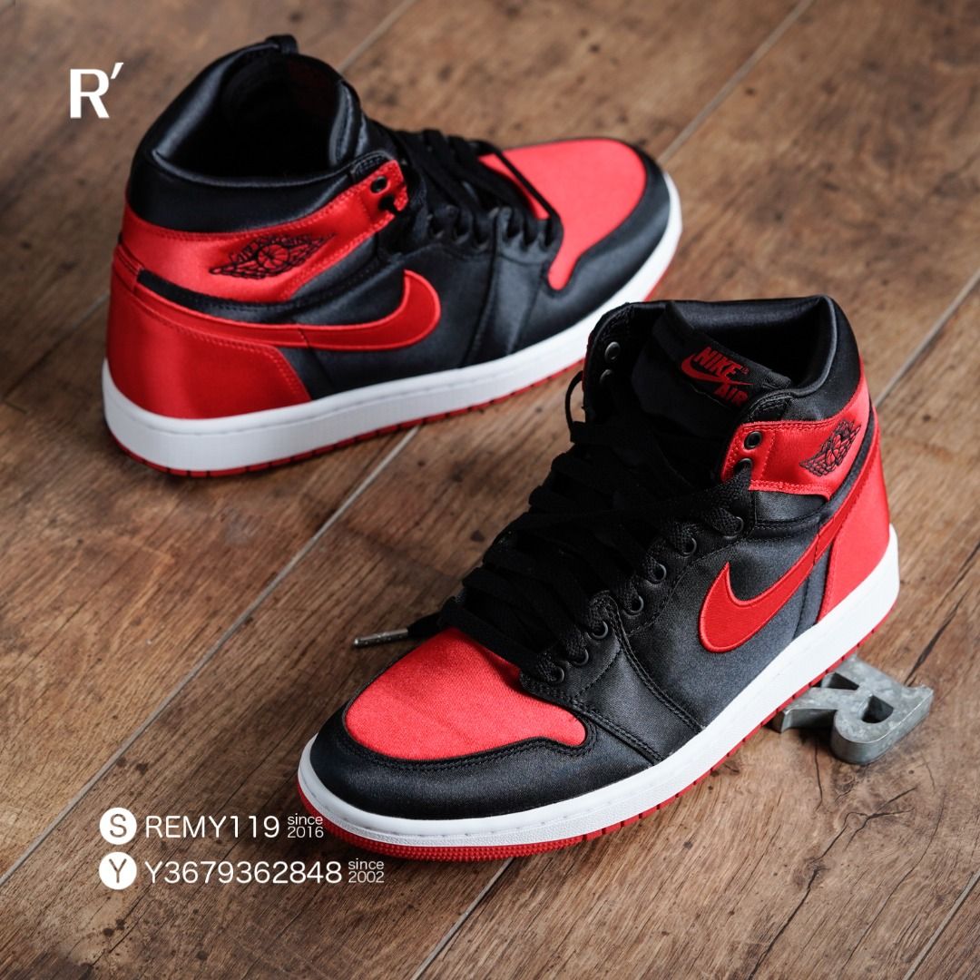 R'選物W10=男US8.5 Air Jordan 1 Retro OG High Satin Bred 黑紅絲綢禁