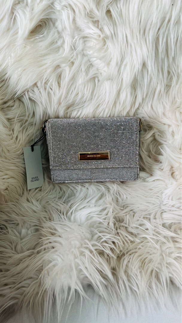 River island Diamant Clutch cum Cross over bag with Gold Chain