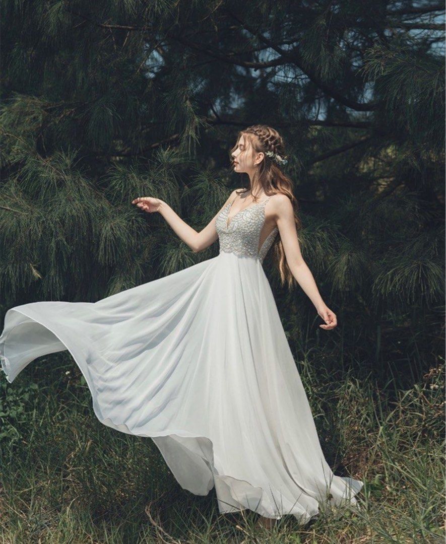 Solemnisation Wedding Gown Sparkly Diamante With Pearl Embellished Gown With Sewn In Paddings