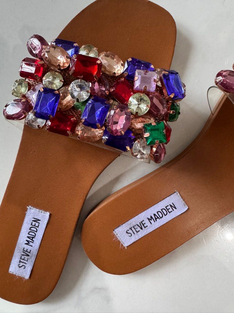 STEVE MADDEN BRIONNA jeweled EMBELLISHED SLIDES SANDAL