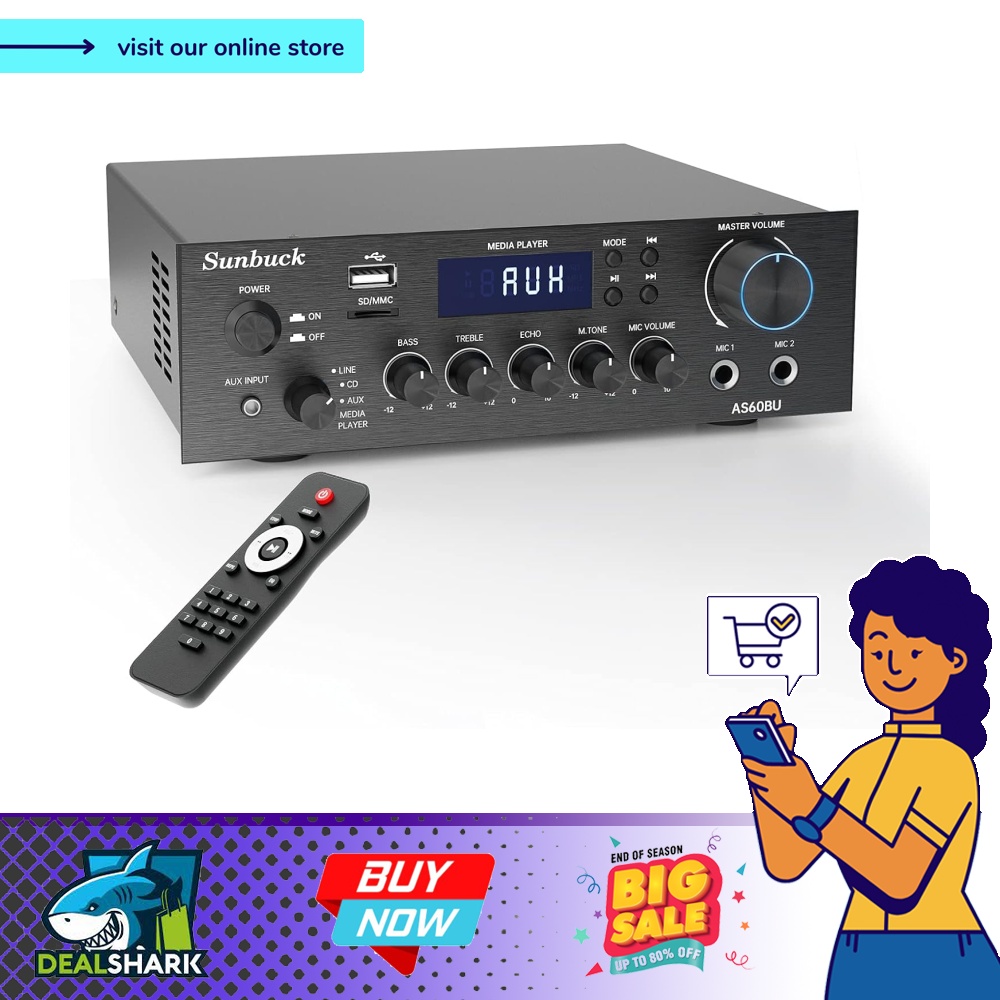 Sunbuck Home Audio Amplifier Stereo Receivers with Bluetooth 5.0, 300W ...